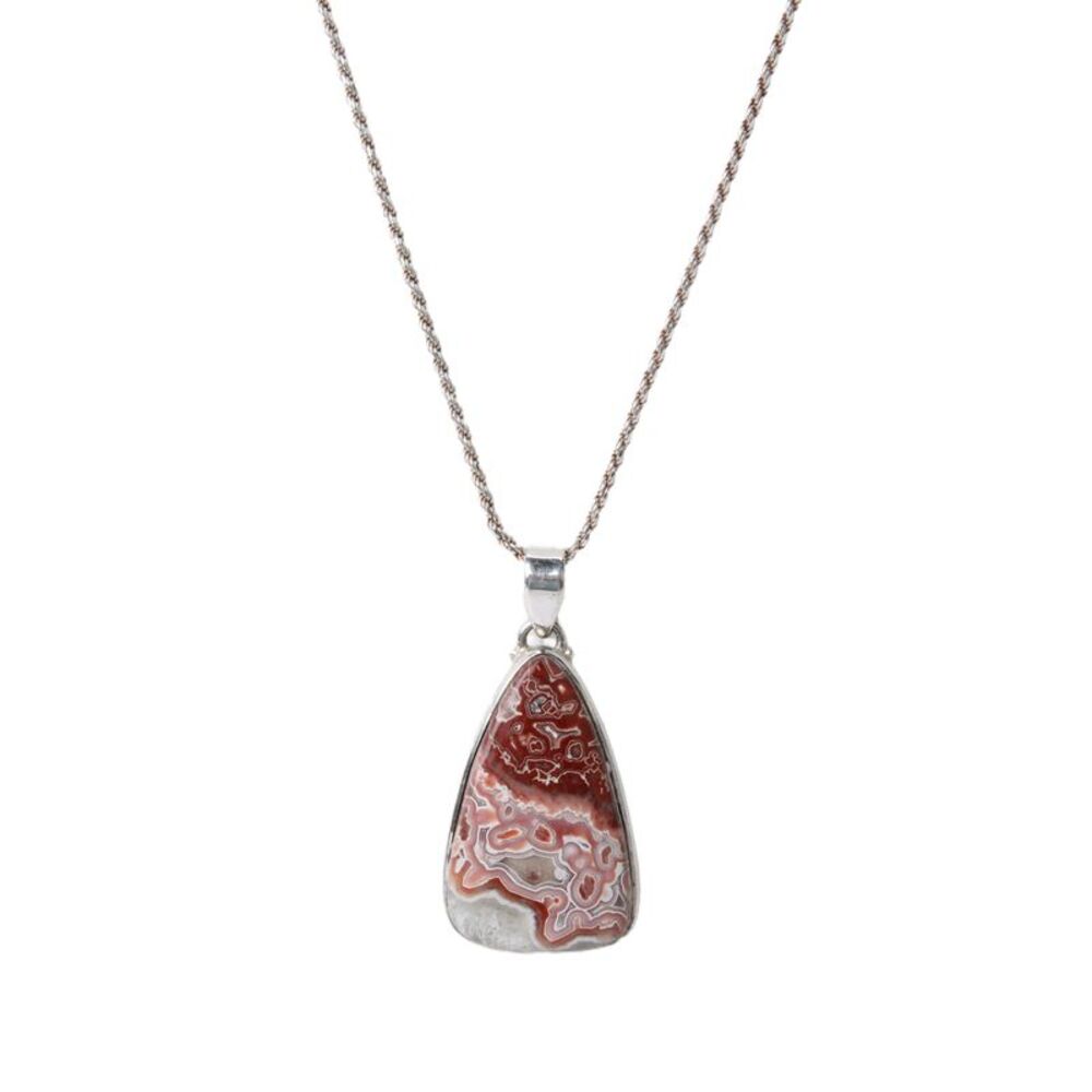 Designer Womens 925 Silver Lace Agate Teardrop Pendant Necklace 30" 22.2g